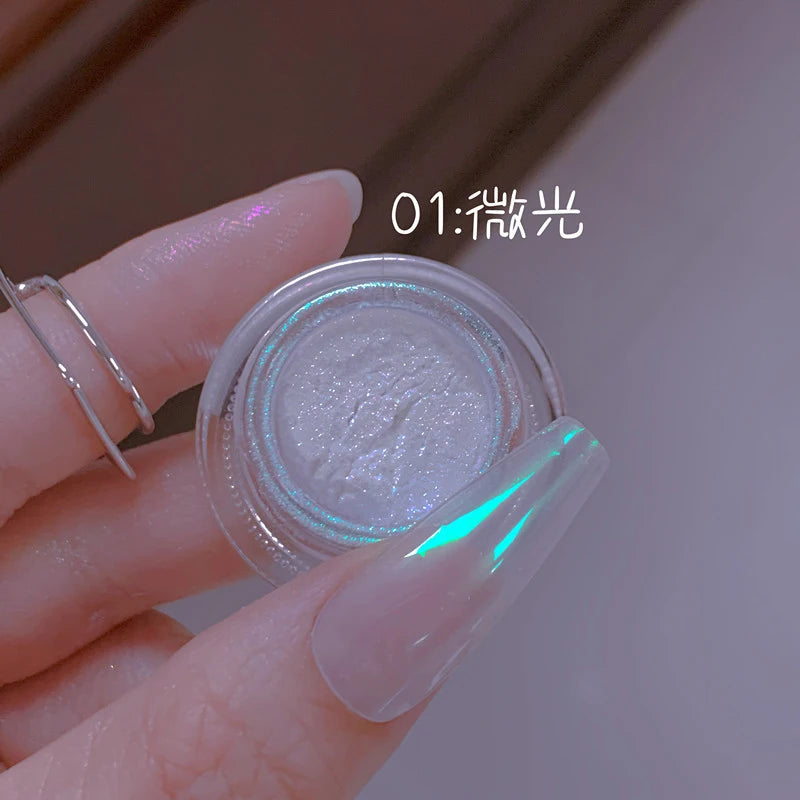 Transform Your Nails with the Glazed Donut Glow - Hailey Bieber Inspired Glitter Chrome Nail Powder