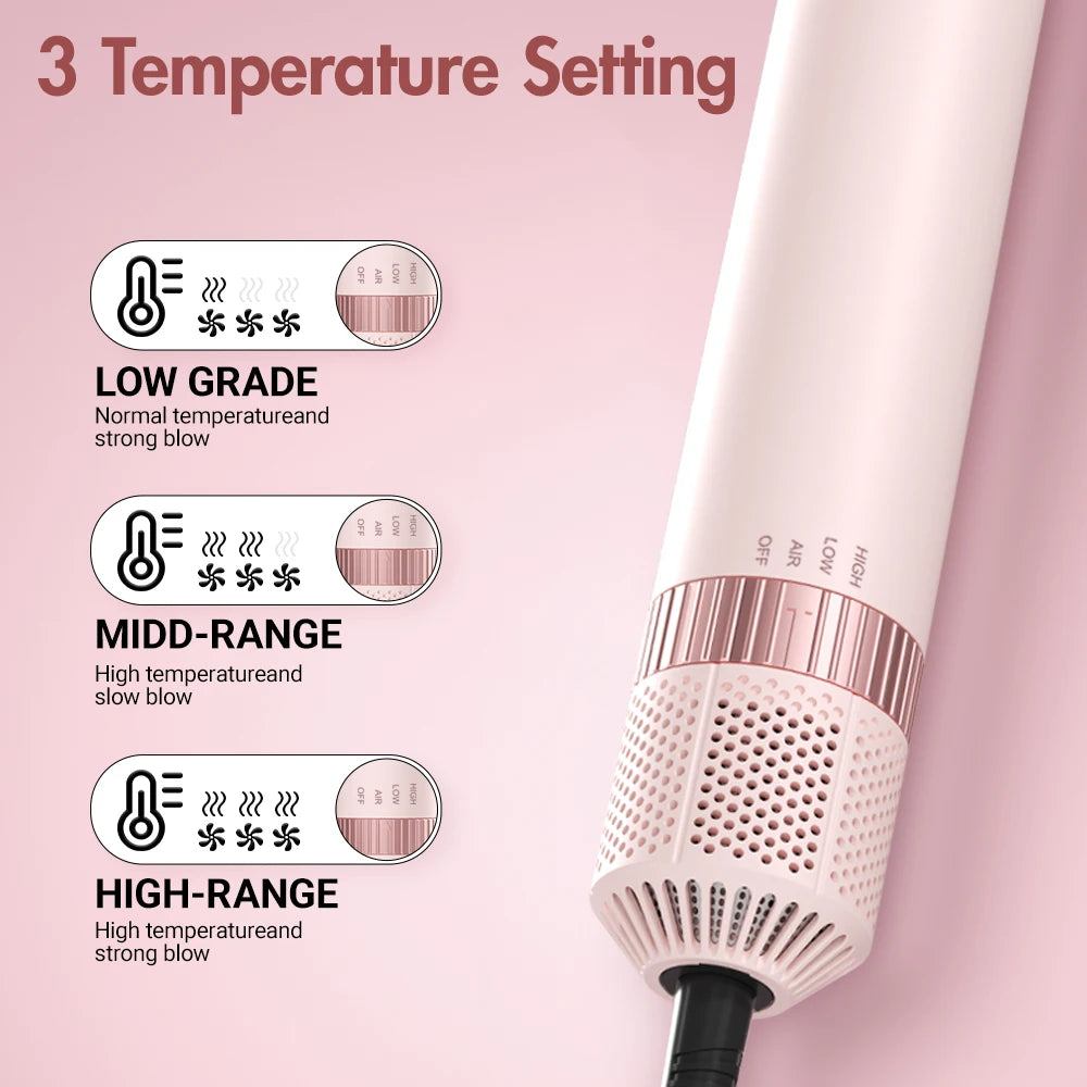 Detachable 5-in-1 Hair Dryer Brush | Fast Drying, Auto Curling & Smoothing – Complete Home Salon Styling Kit
