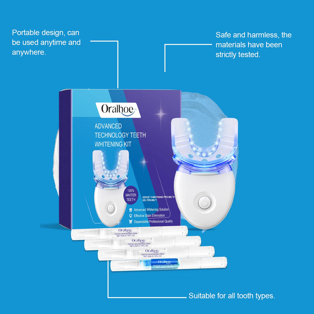 Achieve a Radiant Smile with Our Professional Teeth Whitening LED Light Kit - Includes 4X Whitening Gel for Fast Results!