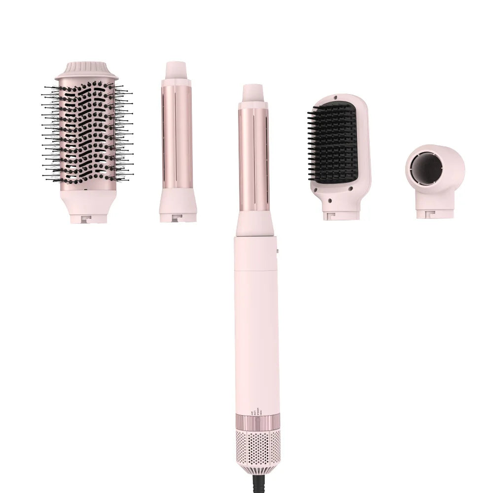 Detachable 5-in-1 Hair Dryer Brush | Fast Drying, Auto Curling & Smoothing – Complete Home Salon Styling Kit