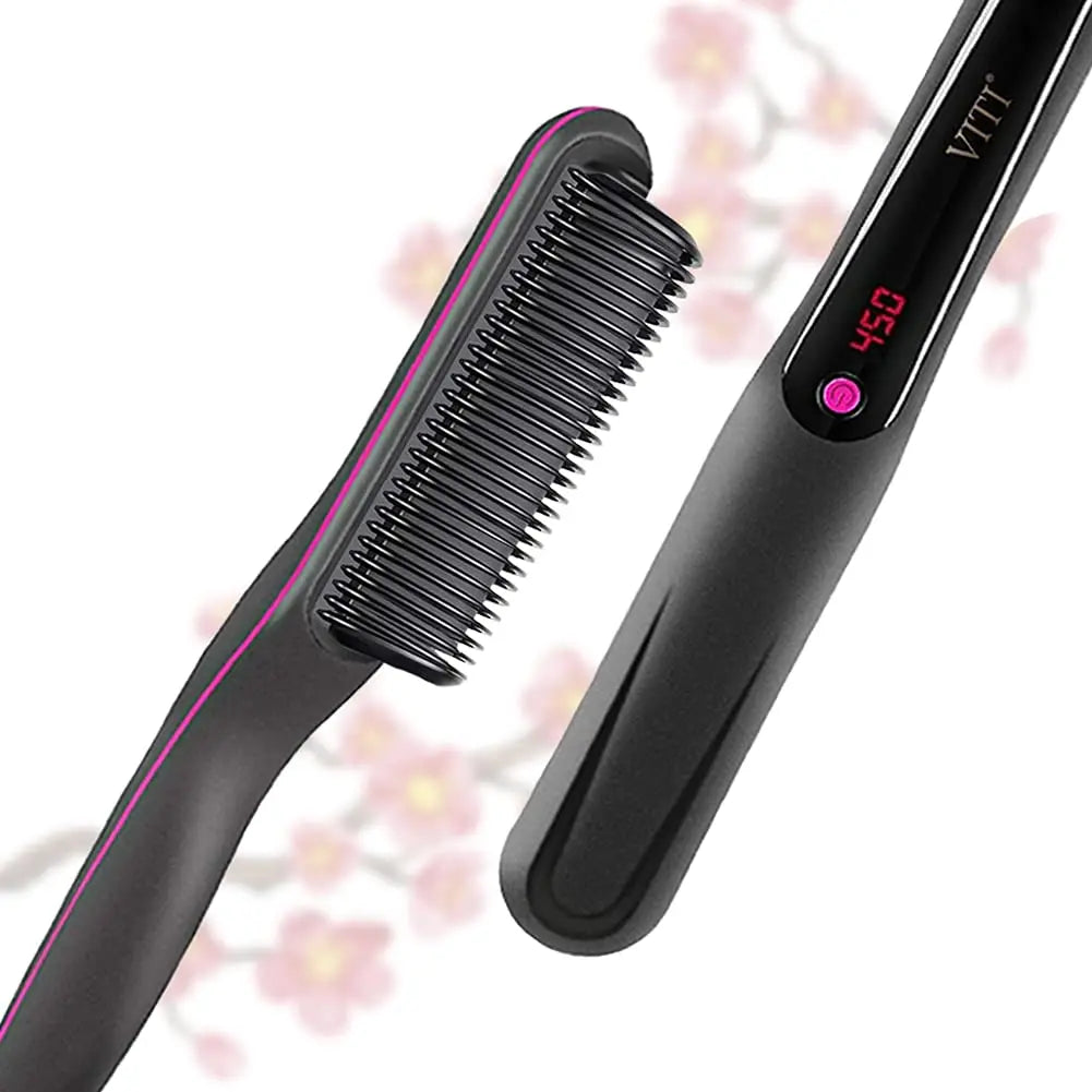 Transform Your Hair with the VITI Professional Hair Straightener Brush - Wet and Dry Styling Comb with LCD Display
