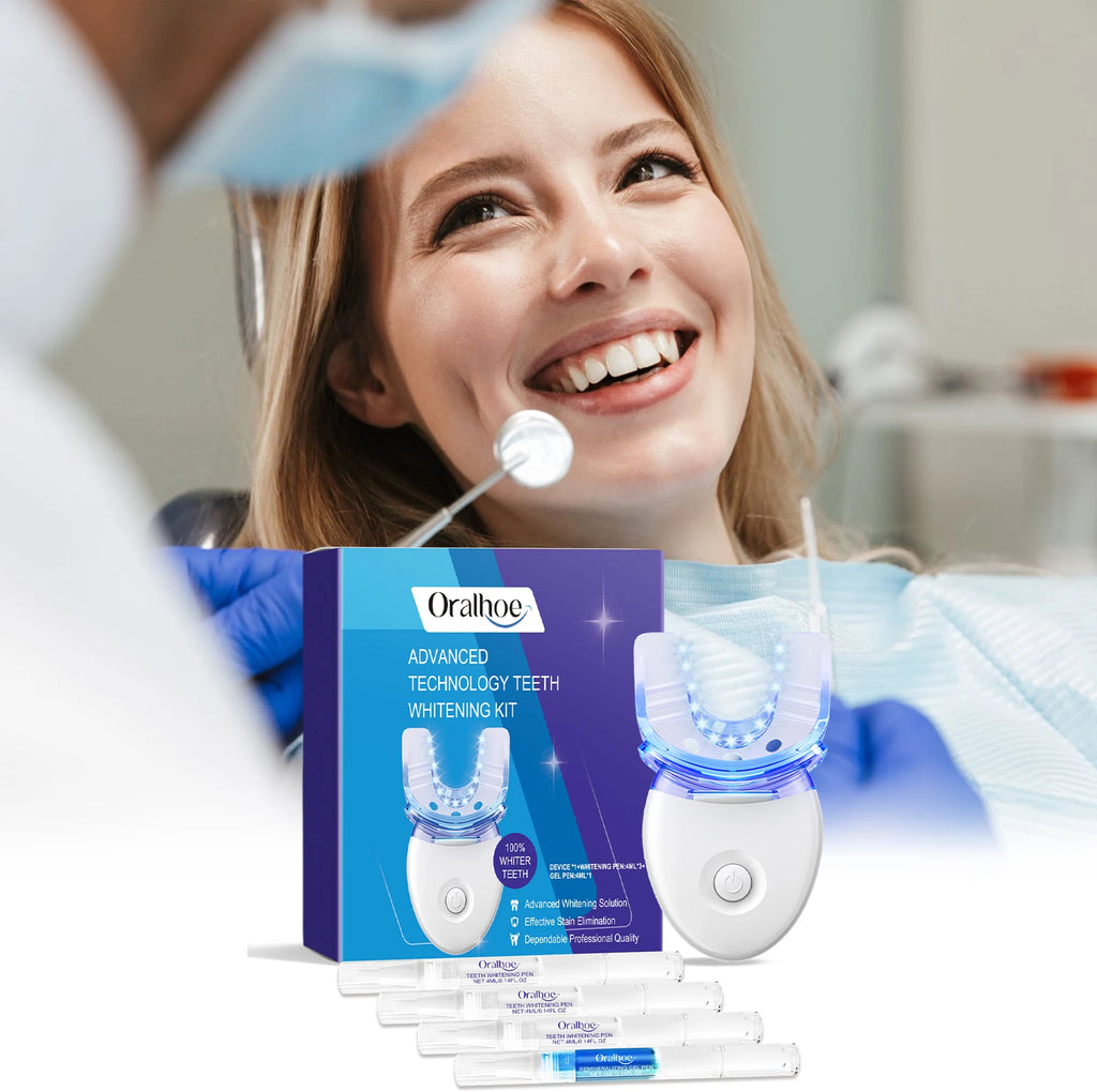 Achieve a Radiant Smile with Our Professional Teeth Whitening LED Light Kit - Includes 4X Whitening Gel for Fast Results!