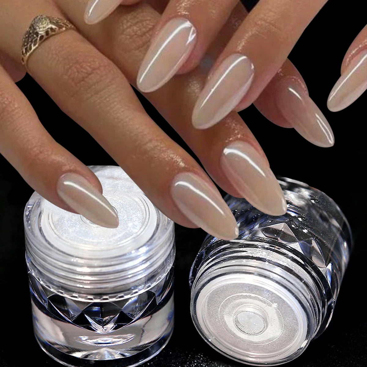 Transform Your Nails with the Glazed Donut Glow - Hailey Bieber Inspired Glitter Chrome Nail Powder