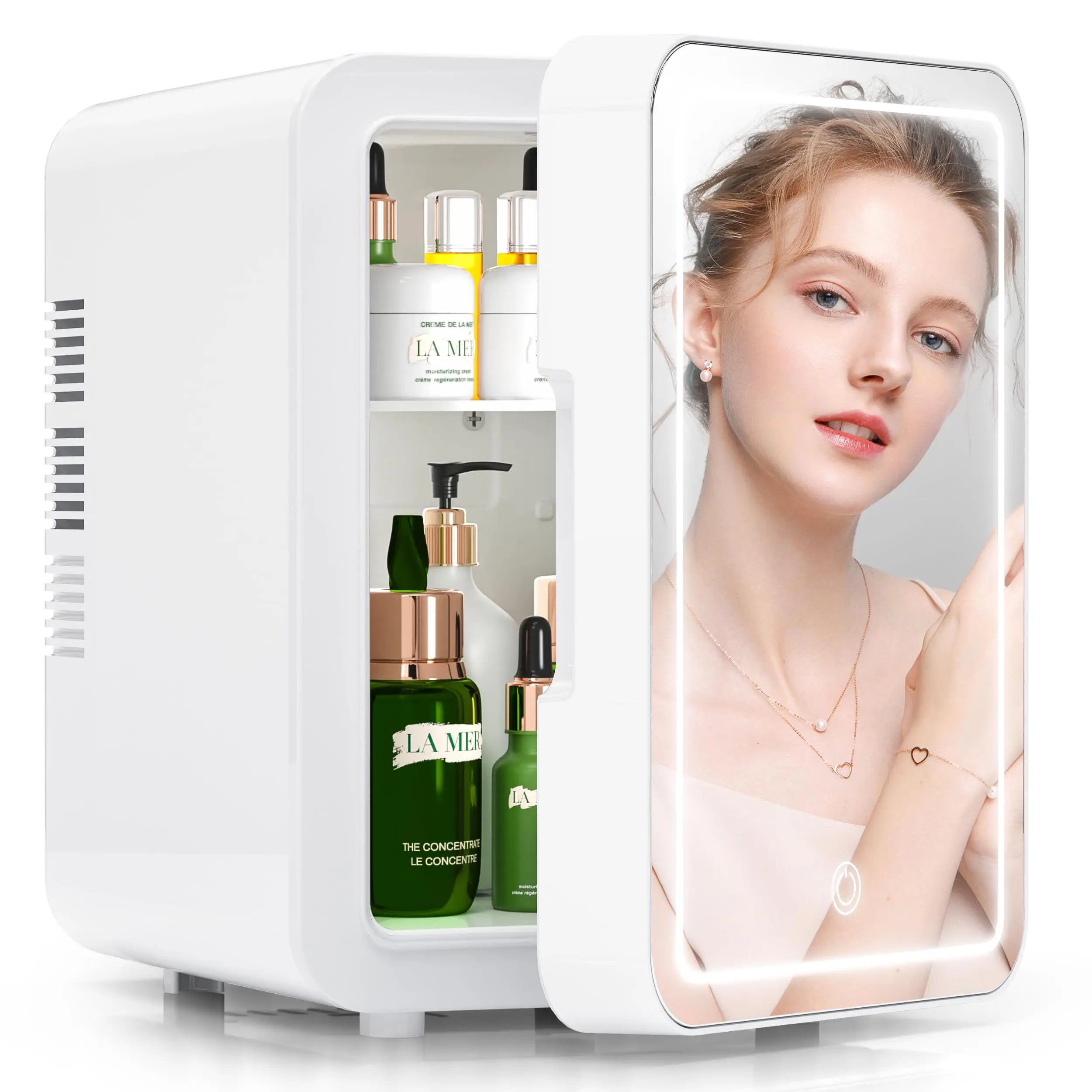 Chic 4L Mini Skincare Fridge with LED Light Mirror - Perfect for Makeup, Skincare, and Snacks in Your Bedroom, Office, or Car