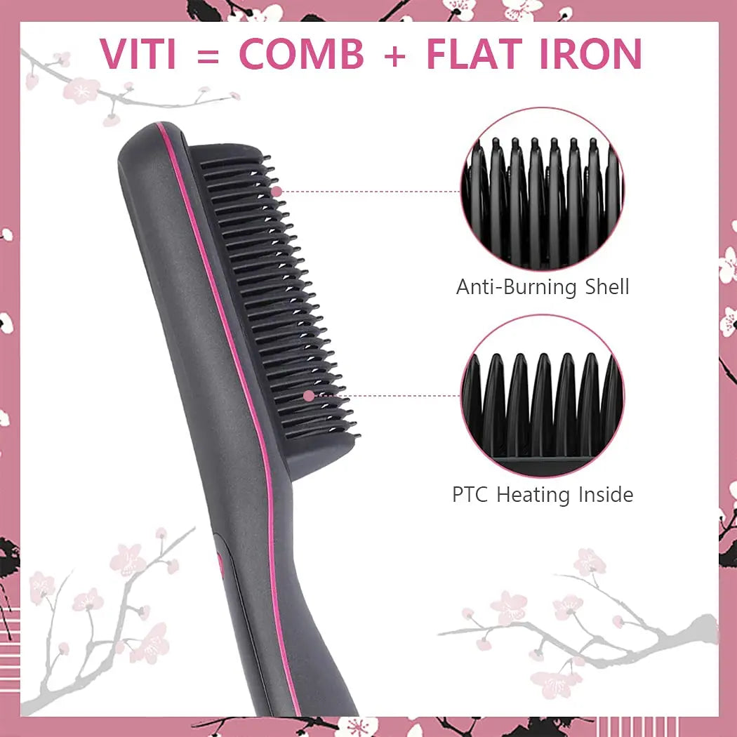 Transform Your Hair with the VITI Professional Hair Straightener Brush - Wet and Dry Styling Comb with LCD Display