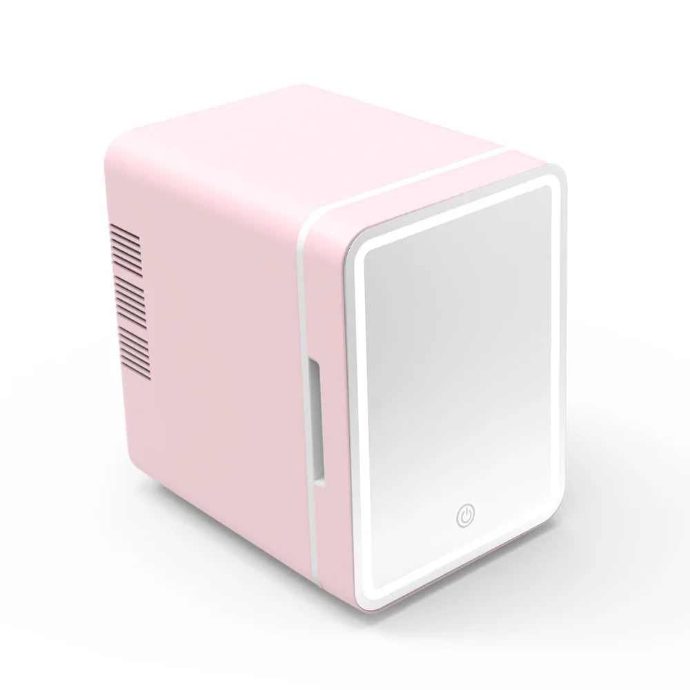 Chic 4L Mini Skincare Fridge with LED Light Mirror - Perfect for Makeup, Skincare, and Snacks in Your Bedroom, Office, or Car