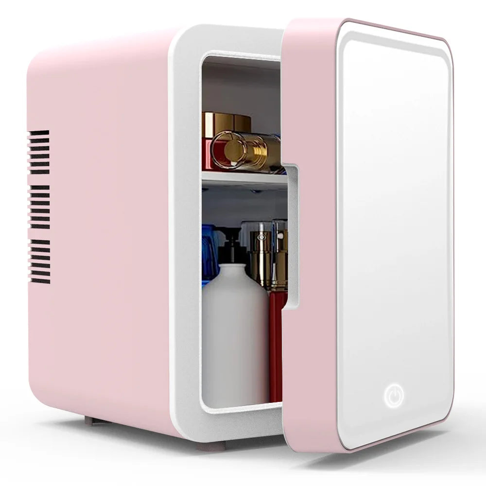 Chic 4L Mini Skincare Fridge with LED Light Mirror - Perfect for Makeup, Skincare, and Snacks in Your Bedroom, Office, or Car