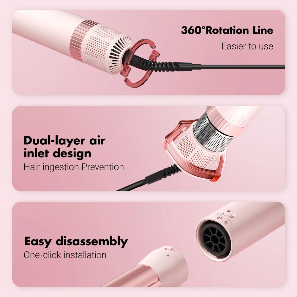 Detachable 5-in-1 Hair Dryer Brush | Fast Drying, Auto Curling & Smoothing – Complete Home Salon Styling Kit