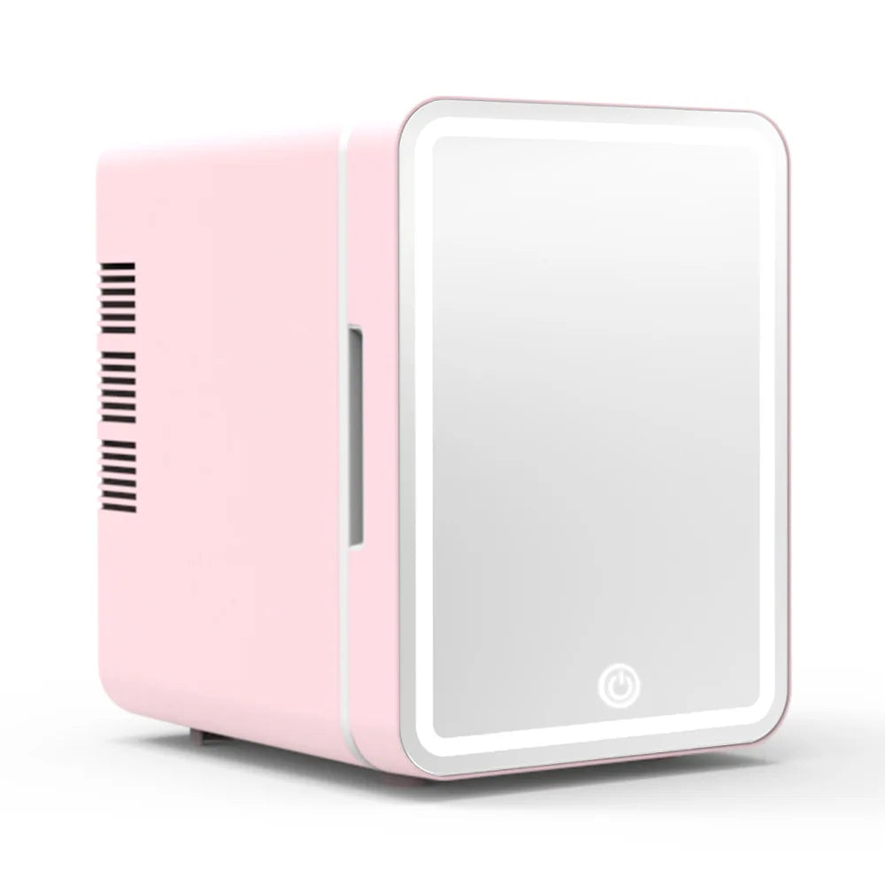 Chic 4L Mini Skincare Fridge with LED Light Mirror - Perfect for Makeup, Skincare, and Snacks in Your Bedroom, Office, or Car