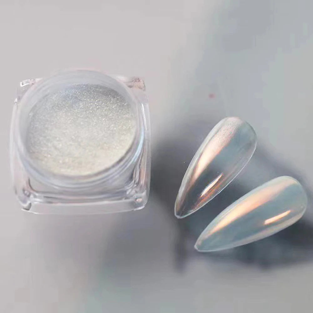 Transform Your Nails with the Glazed Donut Glow - Hailey Bieber Inspired Glitter Chrome Nail Powder