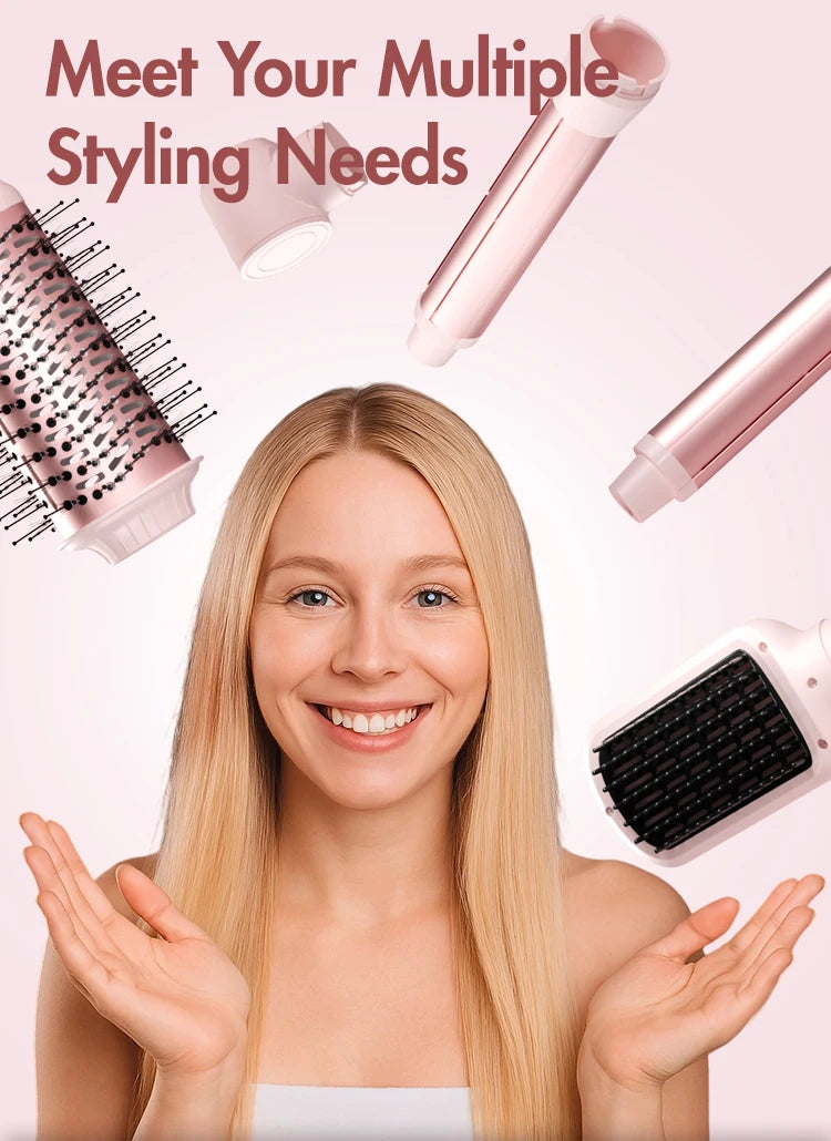 Detachable 5-in-1 Hair Dryer Brush | Fast Drying, Auto Curling & Smoothing – Complete Home Salon Styling Kit