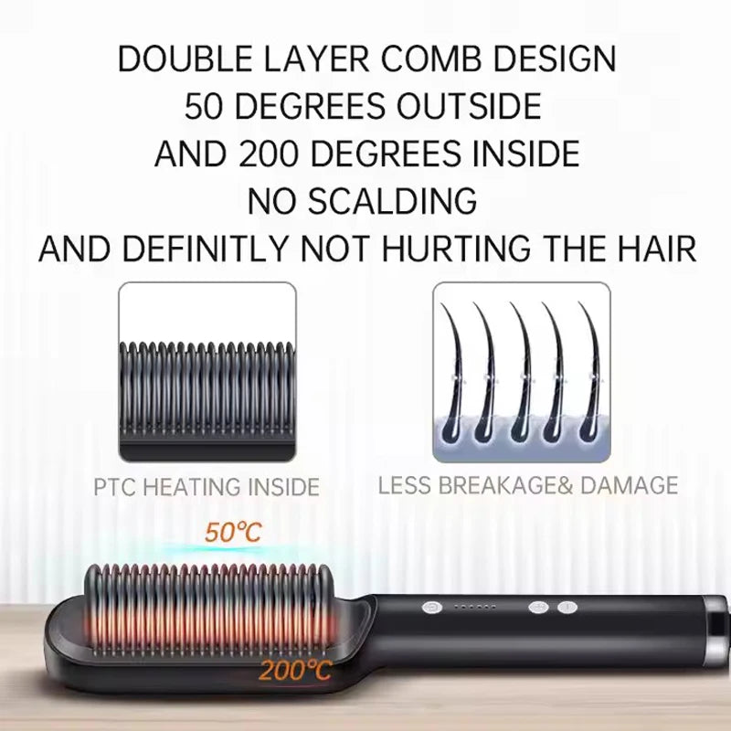 Revolutionary 2-in-1 Hair Styler: Fast Heating Straightening Hot Comb with Negative Ion Technology for Effortless Styling