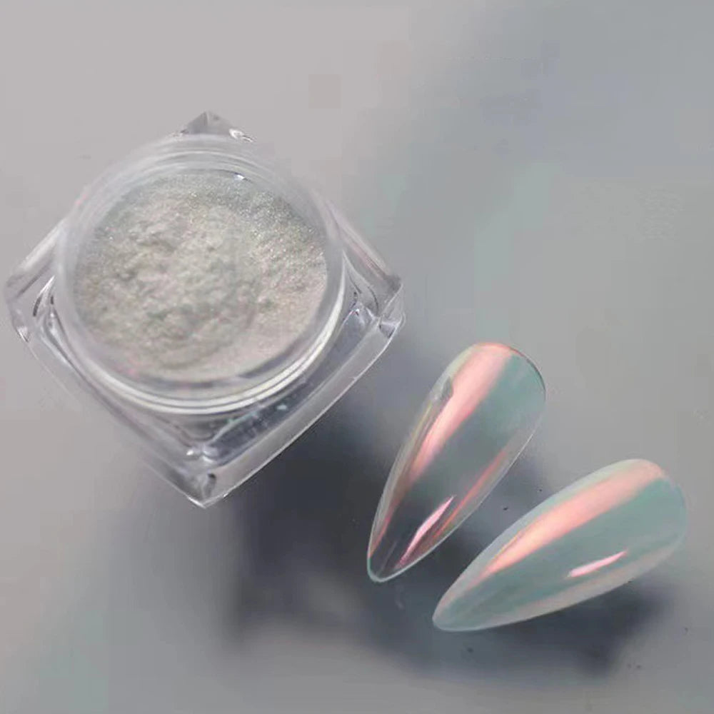 Transform Your Nails with the Glazed Donut Glow - Hailey Bieber Inspired Glitter Chrome Nail Powder