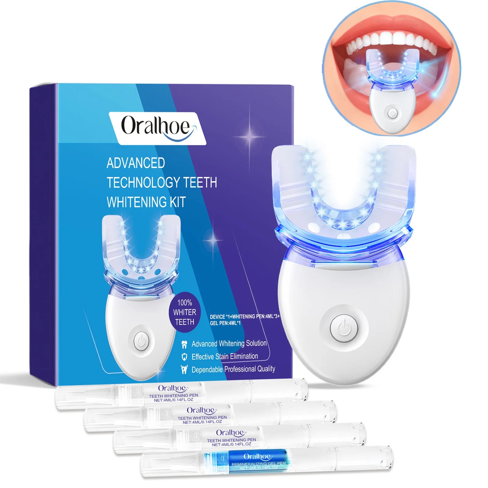 Achieve a Radiant Smile with Our Professional Teeth Whitening LED Light Kit - Includes 4X Whitening Gel for Fast Results!