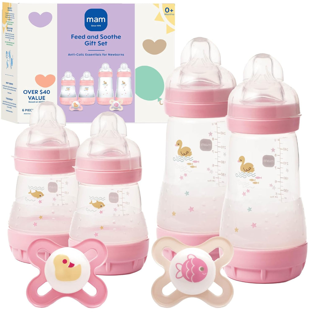 Easy Start Anti-Colic Baby Bottle Starter Set – 4 Self Sterilizing Bottles (5Oz & 9Oz) + 2 Newborn Pacifiers Breastfed Baby Feeding Gift Set