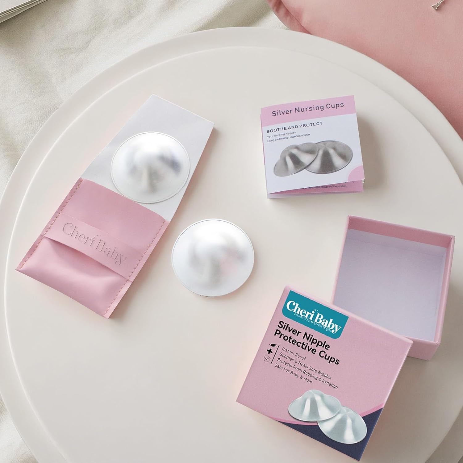 Cheribaby the Original Silver Nursing Cups, Silver Nipple Shield for Nursing Newborn, Nipple Cover for Breastfeeding Essential, Must Haves for Soothe and Protect Your Nipples, 925 Silver, Regular Size