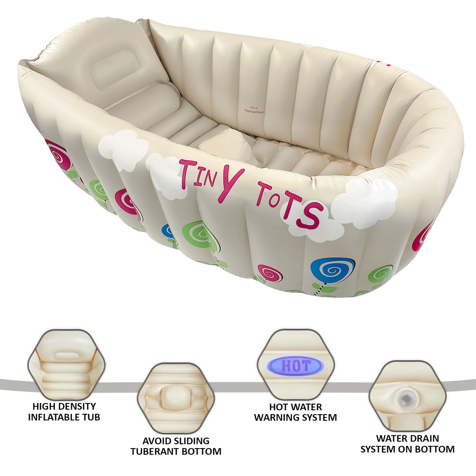 NEW TINY TOTS INFLATABLE BABY BATH HOT TUB HEAT SENSOR INFANT WASHING TRAVEL TUB