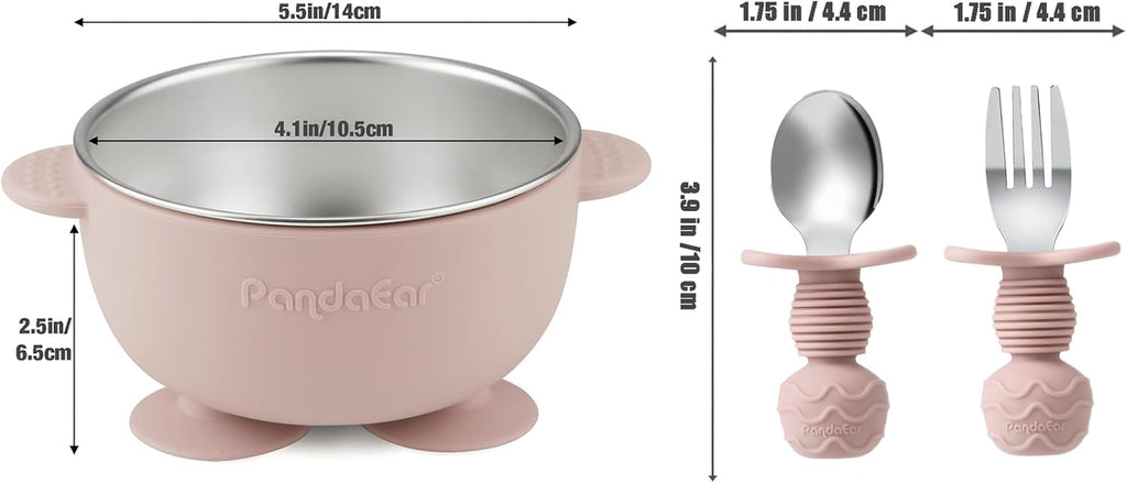 8 Pack Stainless Steel Baby Feeding Set, 2 Baby Suction Plates & 2 Toddler Bowls & 2 Spoons and Forks Set, Toddler Utensils, Divided Plates for Led Weaning Supplies, Bpa-Free, Pink & Blue
