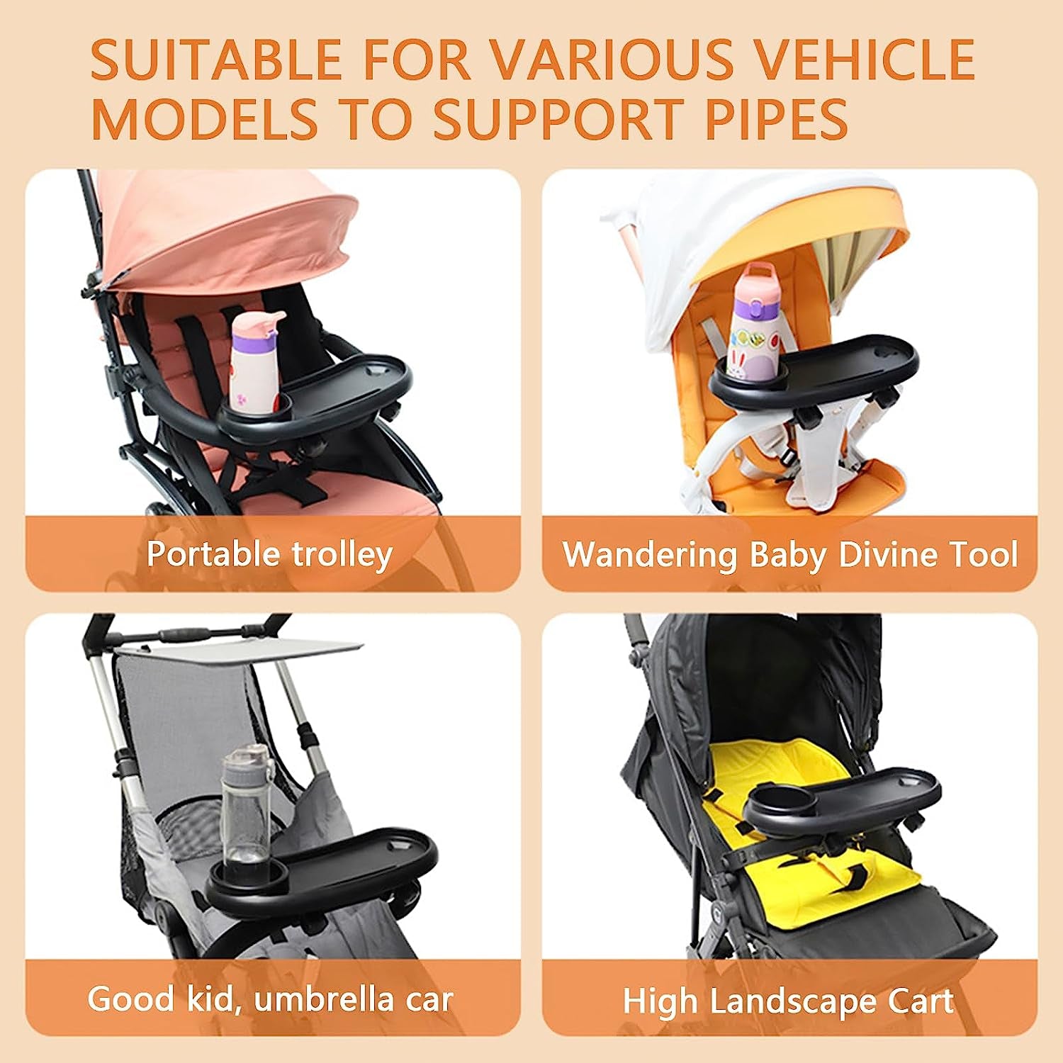 Stroller Snack Tray with Cup Holder Universal Child Snack Tray Removable Multifunction Stroller Organizer with Adjustable Buckle and Hooks Reusable Stroller Snacks Holder for Strollers