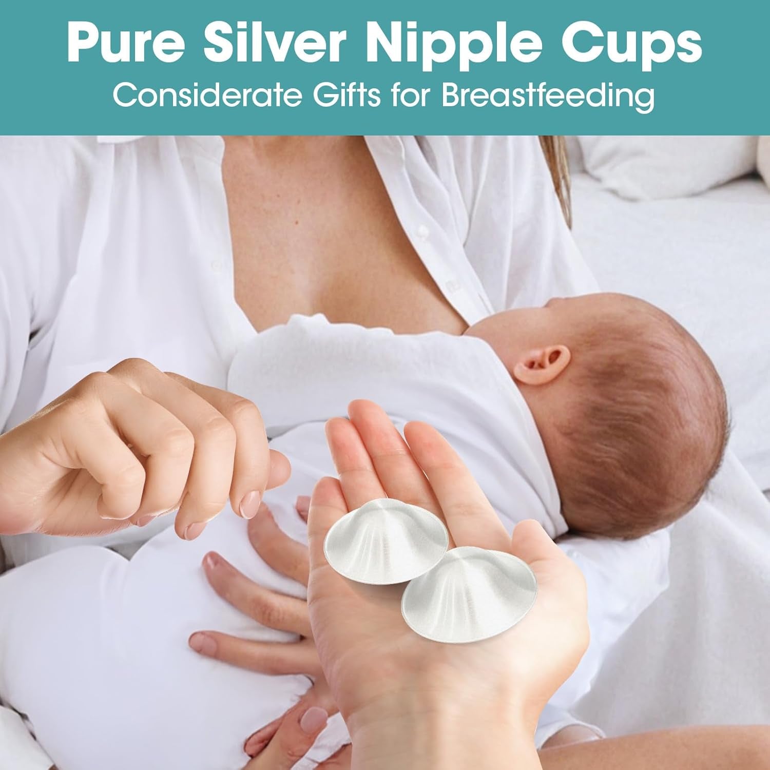 Cheribaby the Original Silver Nursing Cups, Silver Nipple Shield for Nursing Newborn, Nipple Cover for Breastfeeding Essential, Must Haves for Soothe and Protect Your Nipples, 925 Silver, Regular Size