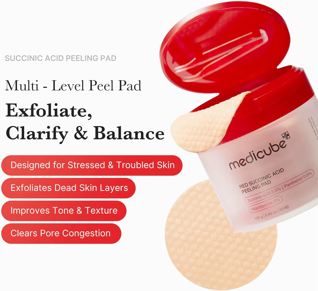 Medicube Toner Pads: Red Facial Exfoliating Pads | Exfoliating Toner Pads for Acne-Prone Skin with AHA and BHA