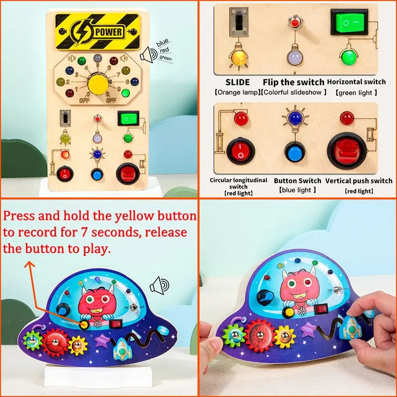 Kids Lights Busy Board Montessori Sensory Toys Switch LED Light Games Activity Board Thinking Education Baby Travel Toys 2-6Year