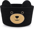 Cute Black Bear Basket for Nursery- Small Animal Gift Basket,Soft Woven Rope Cotton Storage, Shower Baby Towel 0Rganizer with Bear Ears, Candy Blanket Towel Decor Storage Bin, 8.2"D X 4.7"H IN