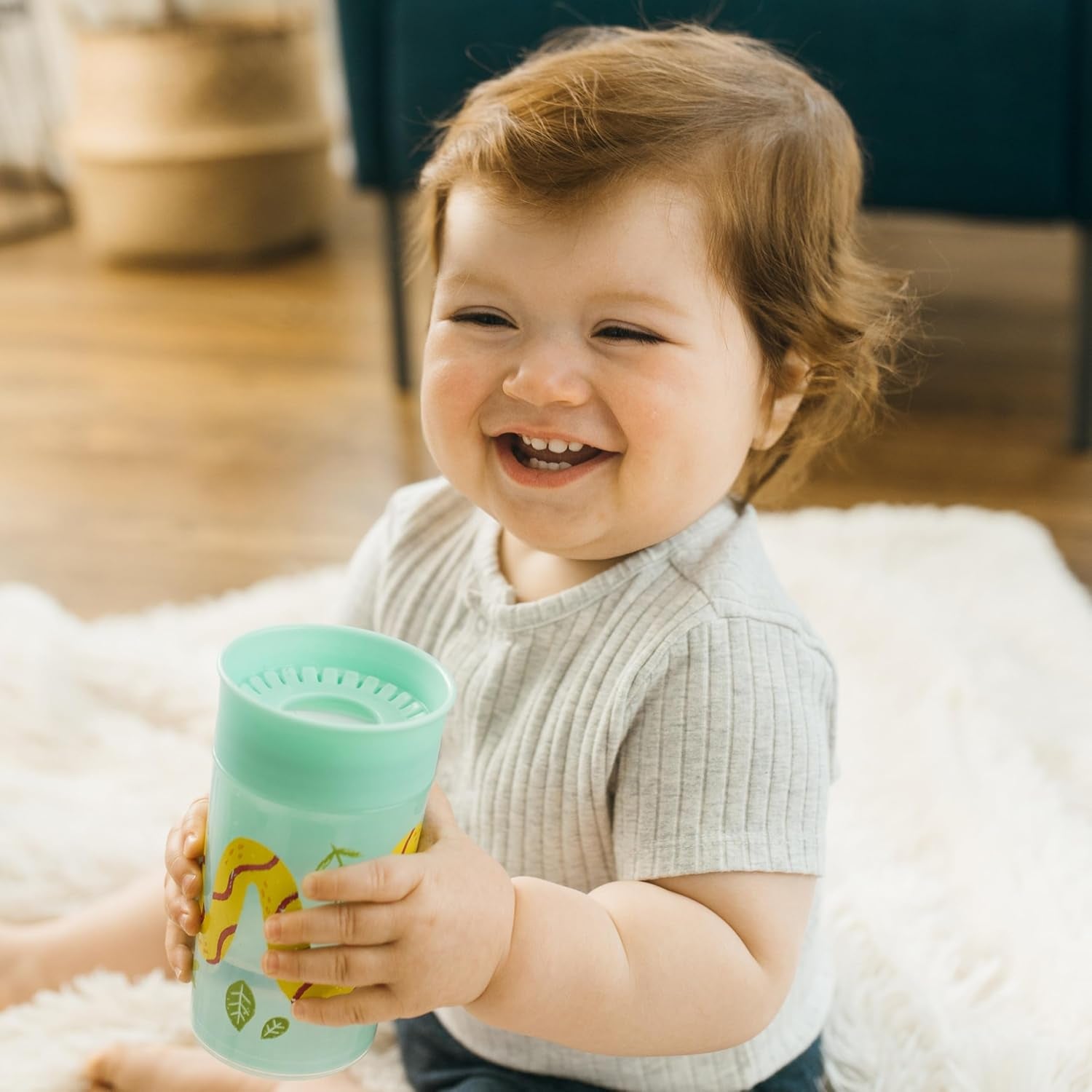 Milestones Cheers 360 Cup Spoutless Transition Cup, Travel Friendly & Leak-Free Sippy Cup, Green, Snake, 10Oz/300Ml
