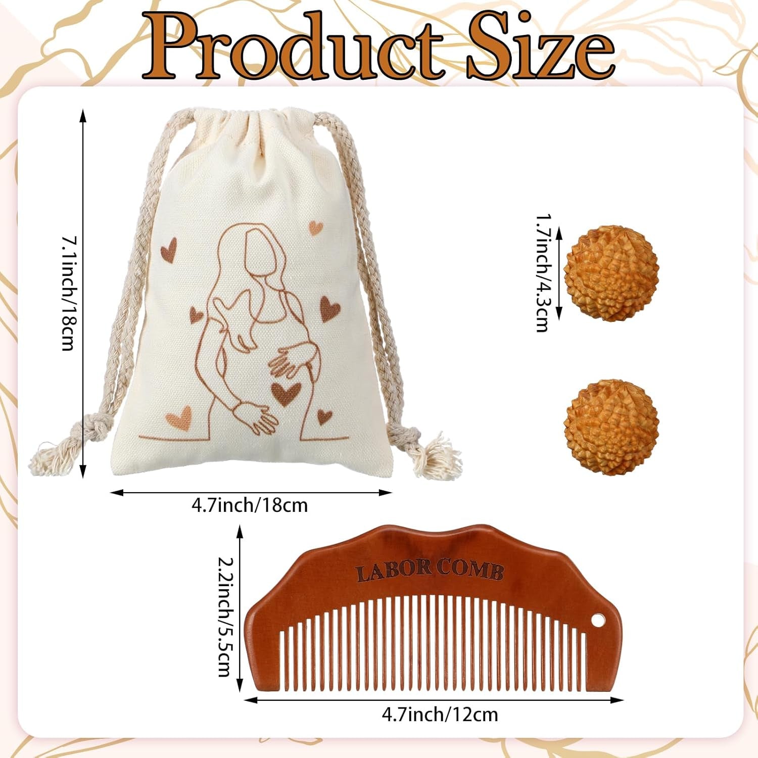 4 Pcs Birthing Comb Gifts Set Includes Wooden Labor Comb Acupressure Massage Ball Canvas Bag for Pregnant Women Labor Pain Relief Essentials New Mom Positive Encouragement Gifts