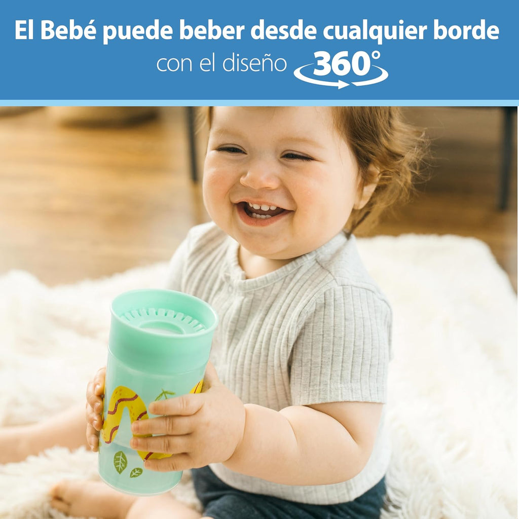 Milestones Cheers 360 Cup Spoutless Transition Cup, Travel Friendly & Leak-Free Sippy Cup, Green, Snake, 10Oz/300Ml