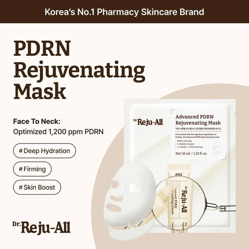 Revitalize Your Skin with Dr.Reju-All Advanced PDRN Rejuvenating Mask - Hydrating Korean Sheet Mask for Face & Neck with Collagen & Copper Peptides (4 Sheets, 1.2 Fl Oz Each)