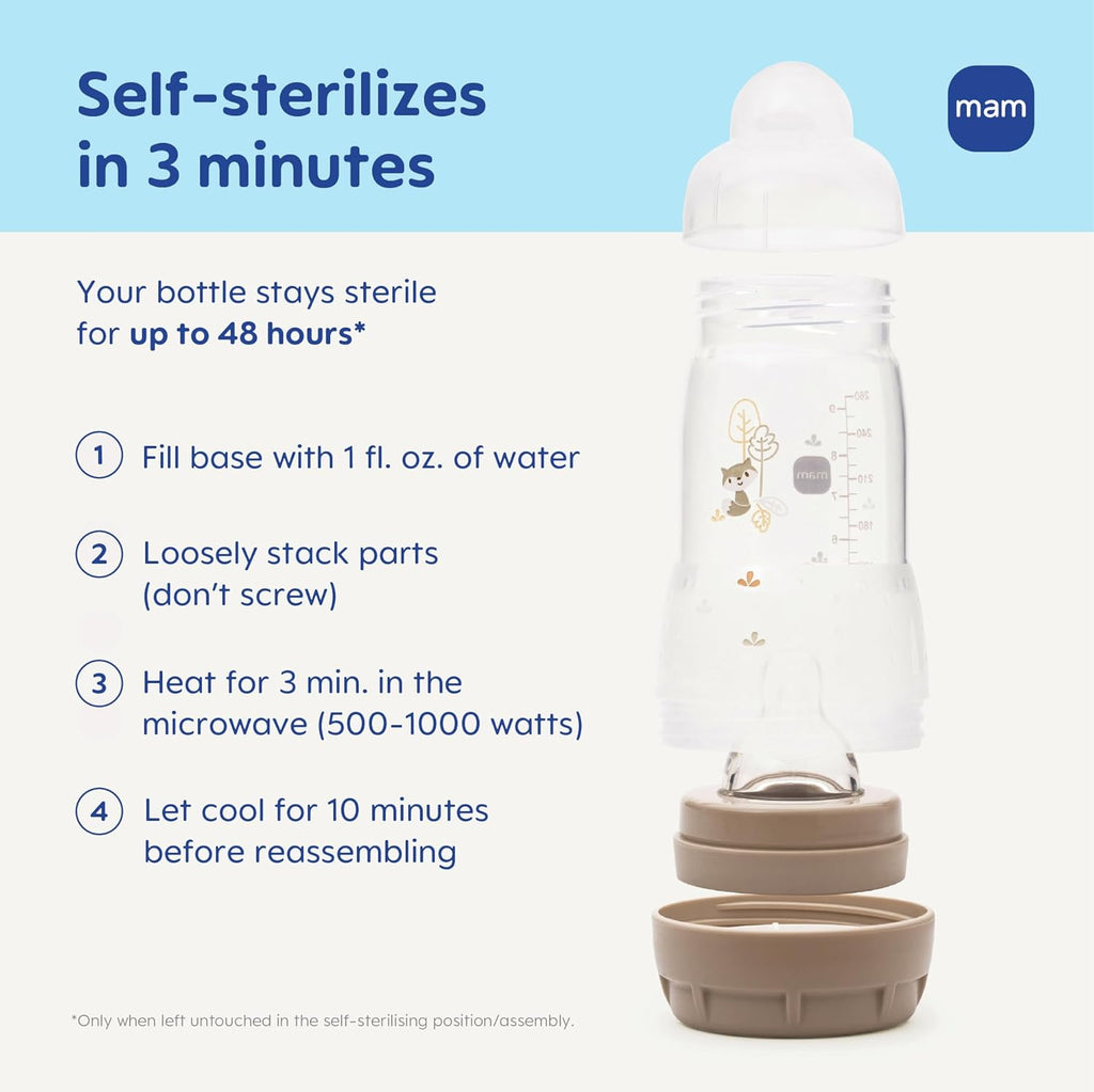 Easy Start Anti-Colic Baby Bottle & Pacifier Set, 5 Self Sterilizing Bottles (3X 5Oz, 2X 9Oz) & 3 Original Pacifiers 0–16 Months + Extra Nipples, Newborn Feeding Gift Set
