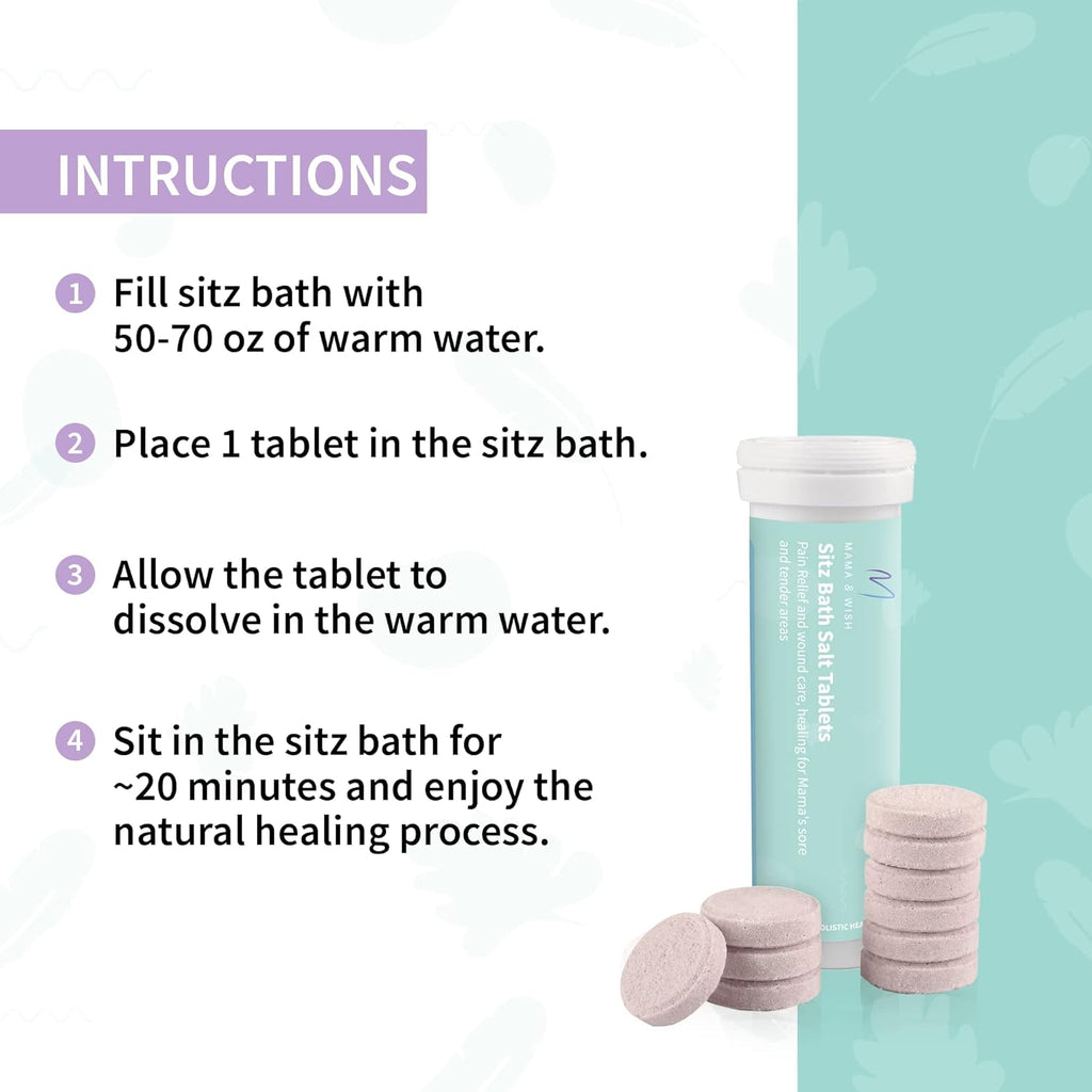 Sitz Bath Salt Tablets for Postpartum Care | Postpartum Essentials Pack of 10 Sitz Bath for Postpartum Care | Postpartum and Hemorrhoids Recovery | Natural Salts & Minerals Postpartum Bath Soak