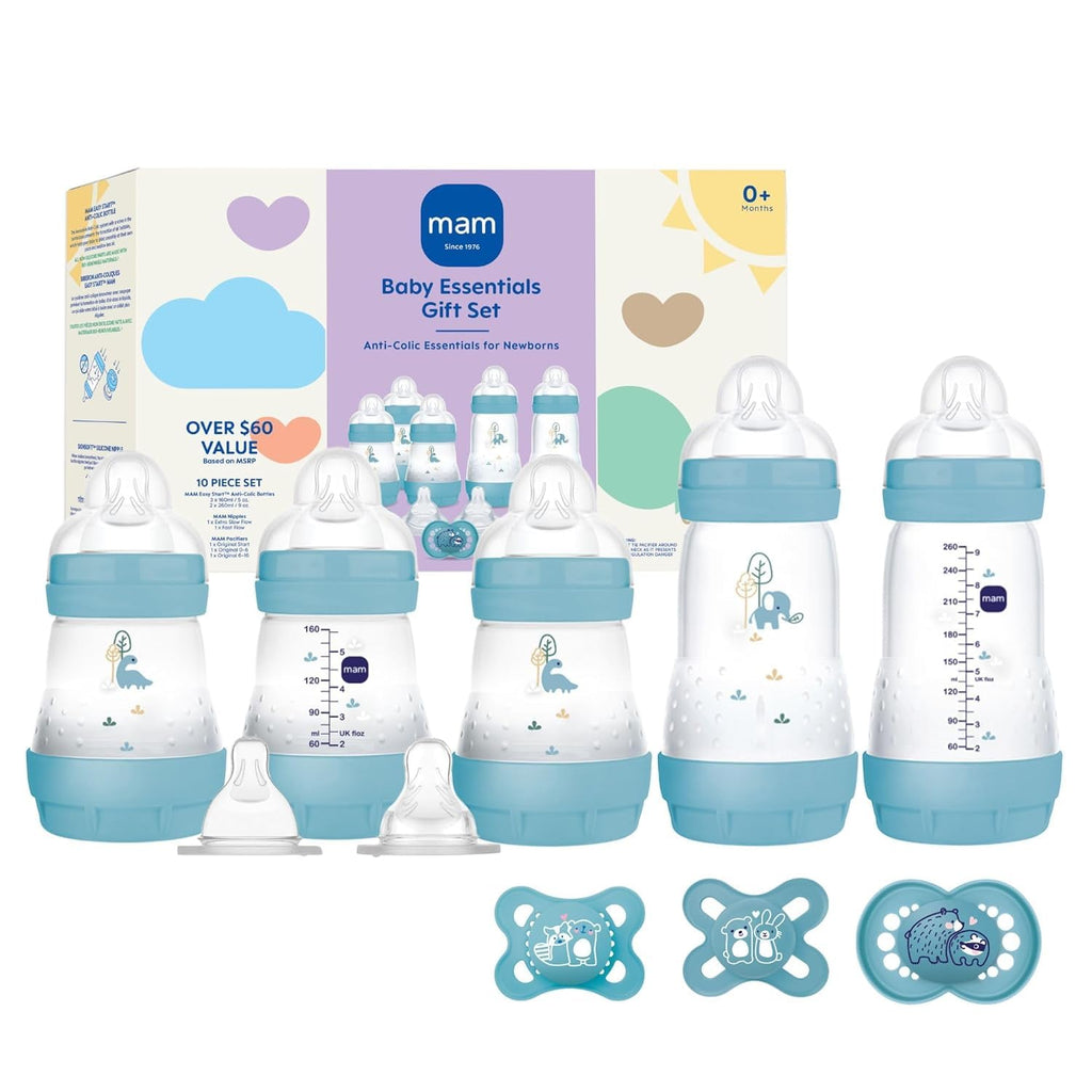 Easy Start Anti-Colic Baby Bottle & Pacifier Set, 5 Self Sterilizing Bottles (3X 5Oz, 2X 9Oz) & 3 Original Pacifiers 0–16 Months + Extra Nipples, Newborn Feeding Gift Set
