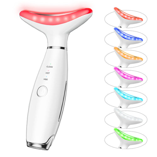 Revitalize Your Skin with the 7 Color Neck Face Massager Tool - Ultimate Facial Massager for At-Home Skin Care and Sculpting (White)