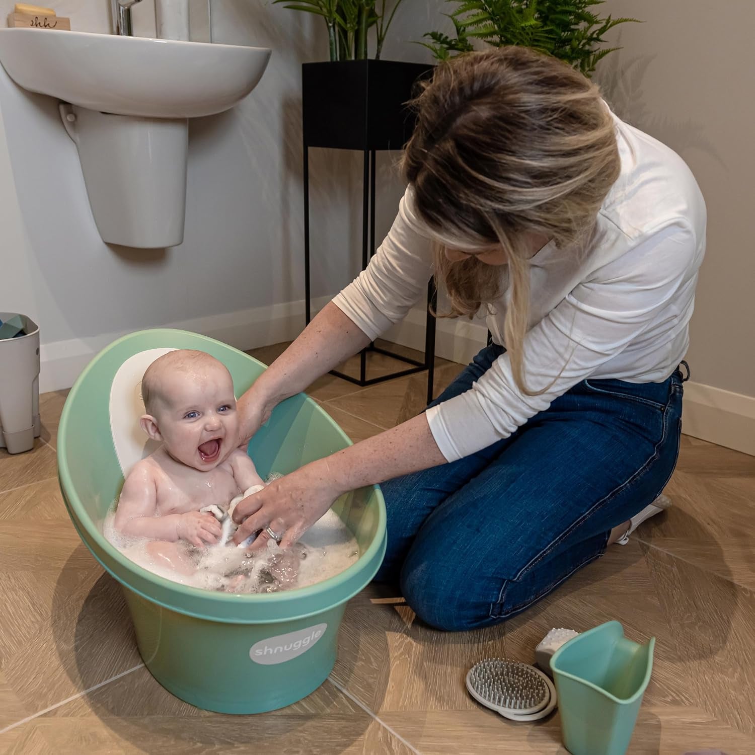 Bath Rinse Jug | Soft Rim Baby & Toddler Shampoo Rinser | Bath Hair Rinsing Cup | Hair Wash Jug with Handle | Essential Bath Accessories | Eucalyptus