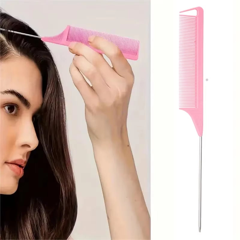 Professional Hairdressing Tool Set - 4 Piece Collection Including Spray Bottle, Rat Tail Comb, Teasing Brush, and Edge Control Comb for Hair Smoothing and Styling
