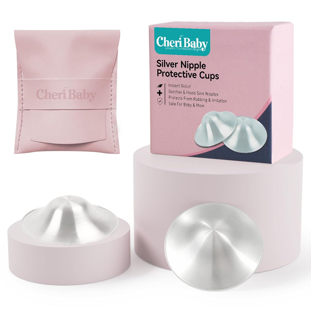 Cheribaby the Original Silver Nursing Cups, Silver Nipple Shield for Nursing Newborn, Nipple Cover for Breastfeeding Essential, Must Haves for Soothe and Protect Your Nipples, 925 Silver, Regular Size