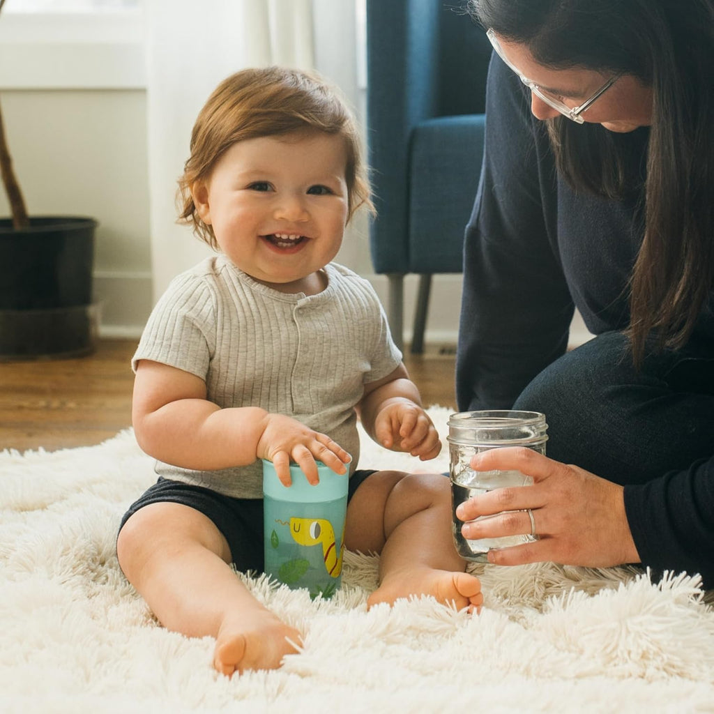 Milestones Cheers 360 Cup Spoutless Transition Cup, Travel Friendly & Leak-Free Sippy Cup, Green, Snake, 10Oz/300Ml
