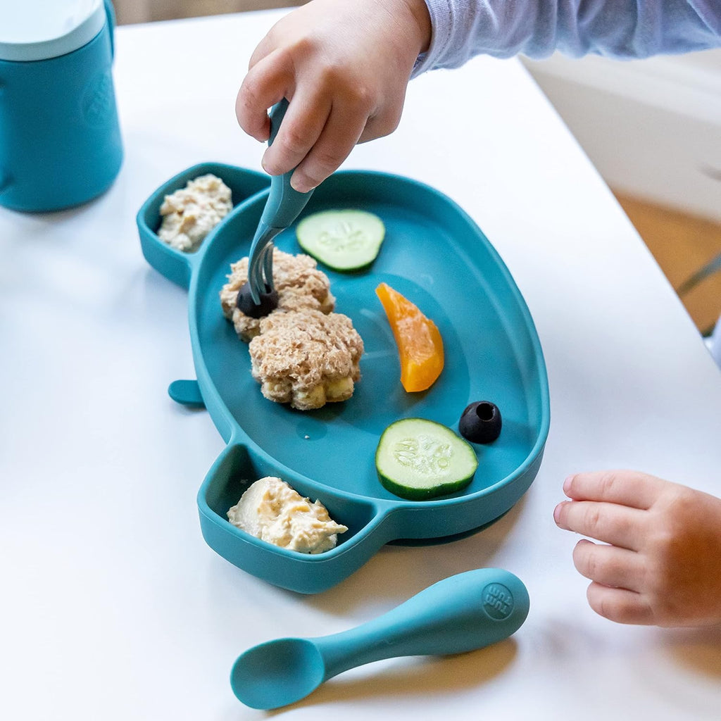 Silicone Baby Cutlery with Travel Case - Baby Spoon & Fork Set - Designed with Feeding Specialist - Baby Led Weaning Utensils - Dishwasher, Steriliser Friendly - BPA Free - 6M+, Blue